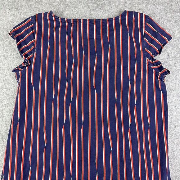 Hanna Andersson Dress Womens L Blue Stripe Shift Stretch Cap Sleeves Pockets - Picture 7 of 15